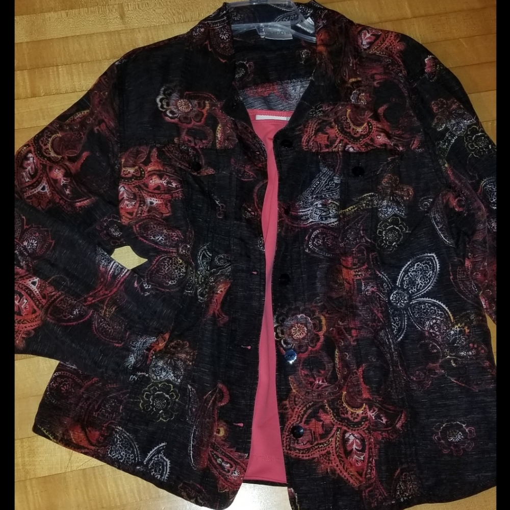 Chico's 2PC Dark Gray Jacket & Coral Tank